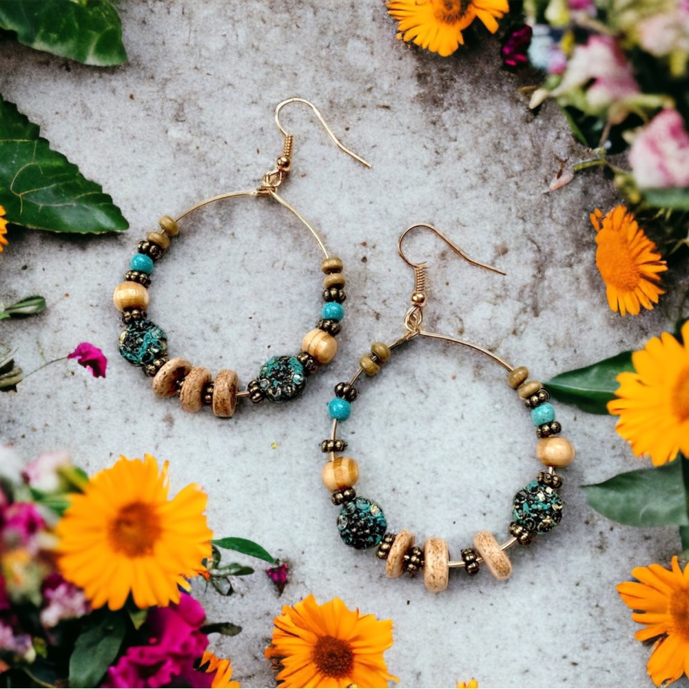 ANTIQUED SILVER & BRASS BEADED HOOPS! NEW!